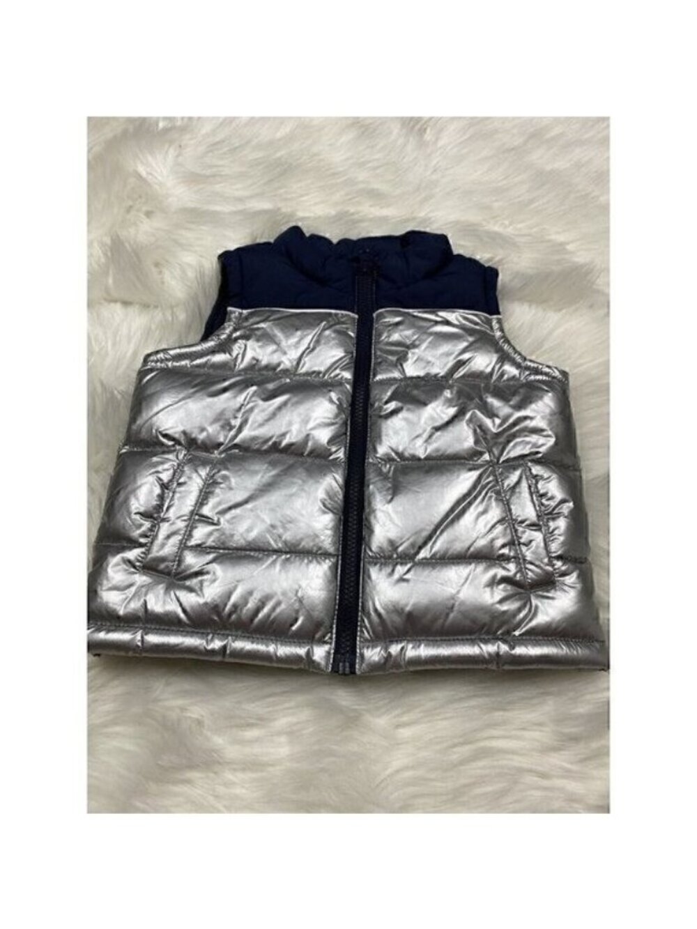 GYMBOREE Baby Boys 12-24 Months Metallic Silver Navy Puffer Vest Water Resistant